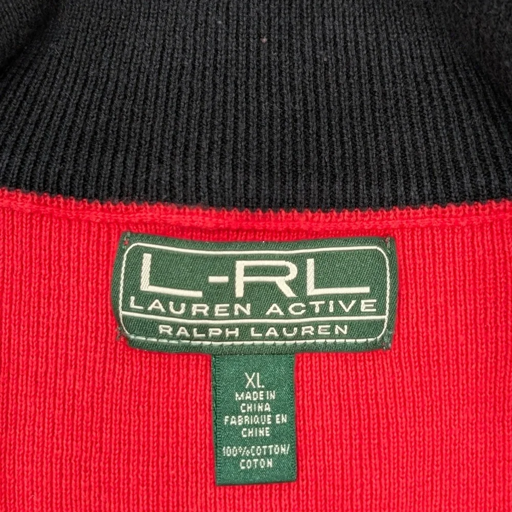 Lauren Active Ralph Lauren Red Colorblock‎ 1/4 Zip Sweater White Trim XL
